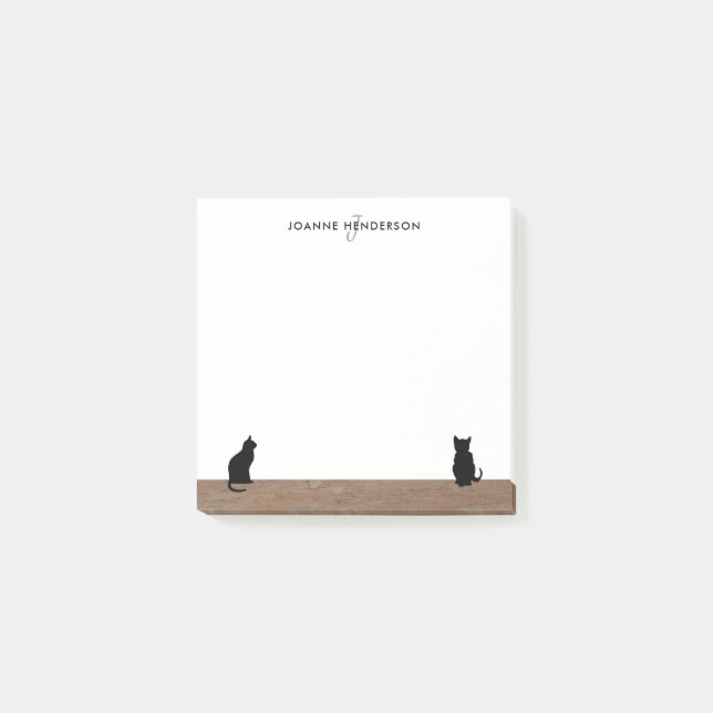 Modern Svarta katter silhouettes monogram namn Post-it Block (Framsida)