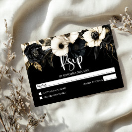 Modern Svarta och vita Blommigten Bröllop OSA Kort