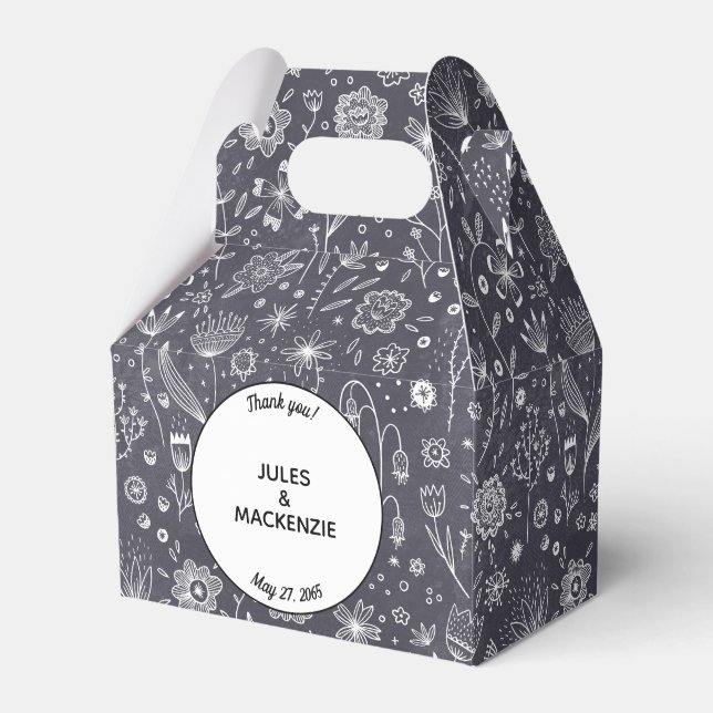 Modern Svarta och vita Blommigten Bröllop Presentaskar (Framsidan Sidan)