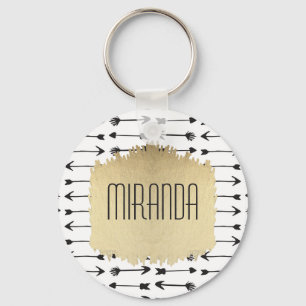Modern svarta och vita Hand plockade-pilar Monogra Nyckelring