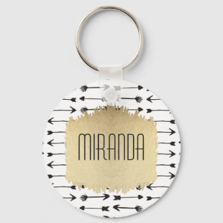 Modern svarta och vita Hand plockade-pilar Monogra Nyckelring