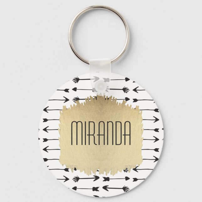 Modern svarta och vita Hand plockade-pilar Monogra Nyckelring (Framsida)