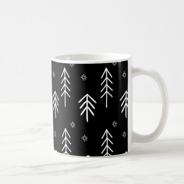 Modern svarta och vita Snöflingor-Mönster-kaffe M Kaffemugg (Höger)