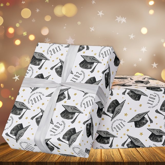 Modern Svarta och vita Studenten, Papper Presentpapper (Graduation Gift Wrap)