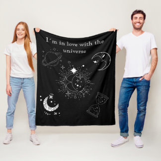 Modern svarta teckning universum mönster för honom fleecefilt