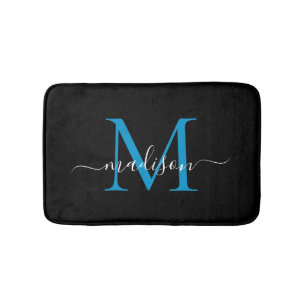 Modern svarthavsblå monogramskript-Elegant Badrumsmatta