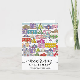 Modern svartskript, MERRY Winter Town-minimalist Helgkort