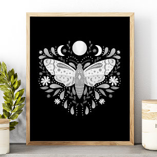Modern svartvit Abstrakt - Moth Illustration Poster