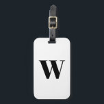 Modern svartvit anpassningsbar, första brev bagagebricka<br><div class="desc">Anpassa,  anpassa monogram,  inledande,  svart och vit brev-elegant,  skript med förfinad snyggt,  Luggage Tag-nummer</div>