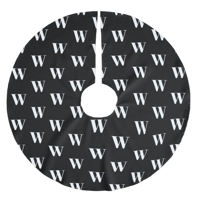 Modern svartvit anpassningsbar i monogram, första  julgransmatta borstad polyester (Framsidan)