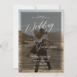 Modern svartvit bröllop-skript 2 foton inbjudningar