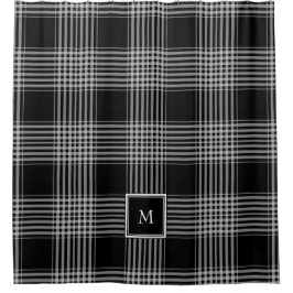 Modern svartvit buffel plaid mönster monogram