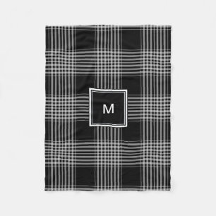 Modern svartvit buffelplädmonogram fleecefilt