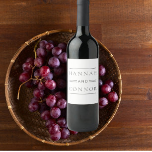 Modern svartvit Chic Vinflaska Etikett