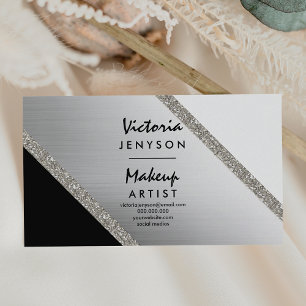 Modern svartvit färgblock Makeup-artist silver Visitkort