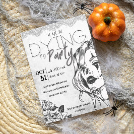 Modern svartvit feminin vuxen halloween inbjudningar