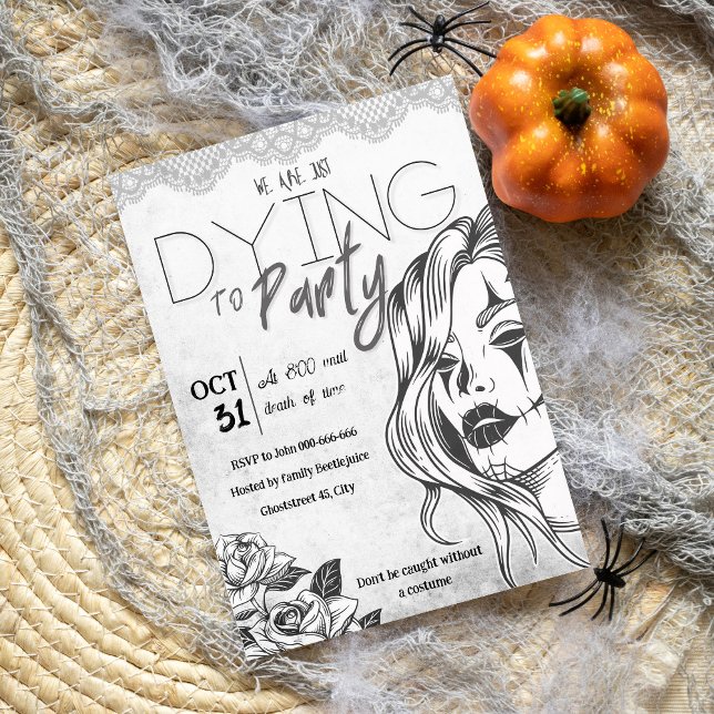 Modern svartvit feminin vuxen halloween inbjudningar (Skapare uppladdad)