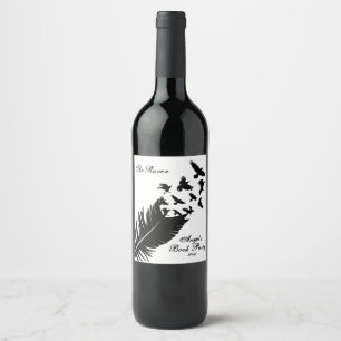 Modern svartvit fjäder vinflaska etikett