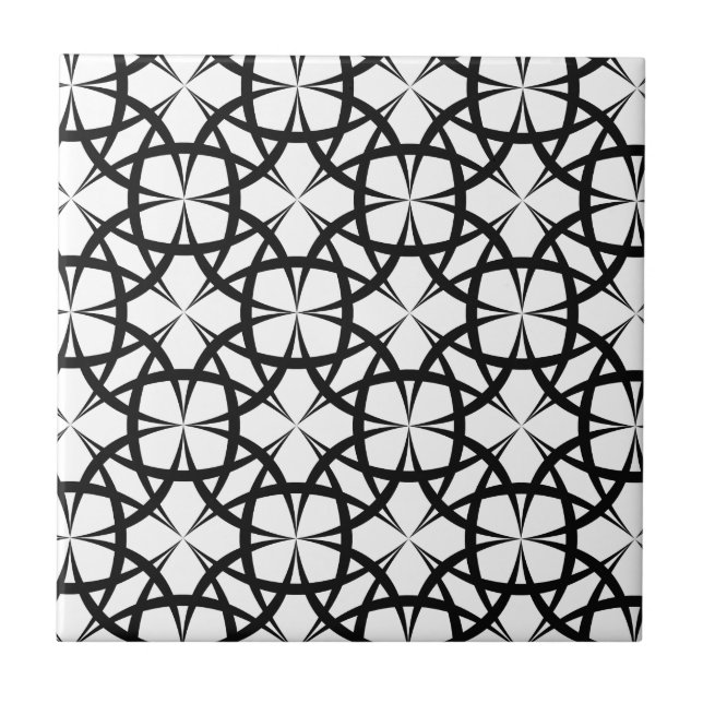 Modern svartvit geometrisk blommigt kakelplatta (Framsidan)