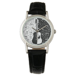 Modern svartvit gitarr Musik noter Dam Armbandsur