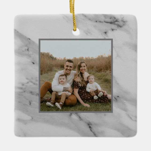 Modern svartvit grått marmor mönster julgransprydnad keramik (Framsida)