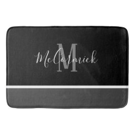 Modern svartvit Grått-randig skriptmonogram Badrumsmatta