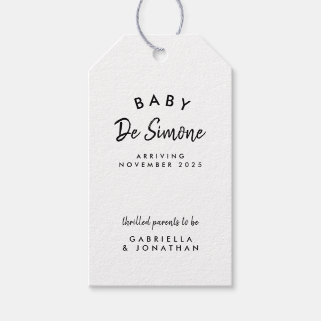 Modern svartvit Gravid - meddelande Presentetikett (Framsidan)