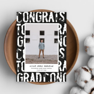 Modern svartvit grungfoto studenten inbjudningar