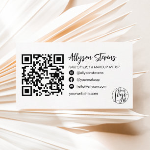 modern svartvit hårsmakeup, fotokod logotyp qr visitkort