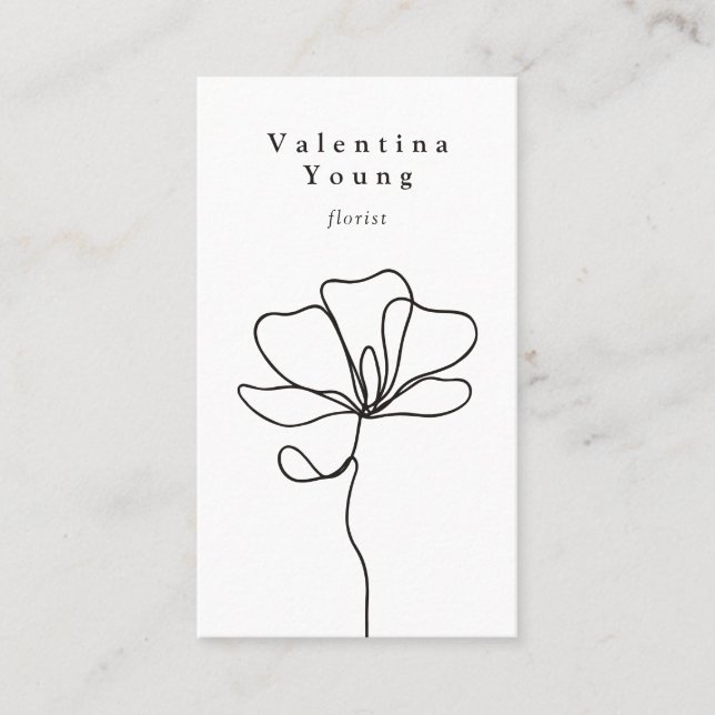 Modern svartvit konst blommigt teckning elegant visitkort (Framsida)