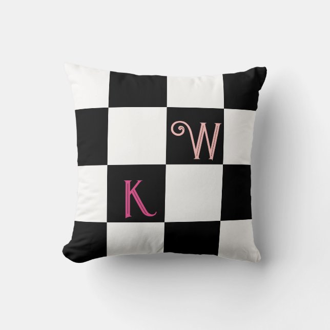 Modern svartvit kontroll i Monogram Kudde (Framsida)