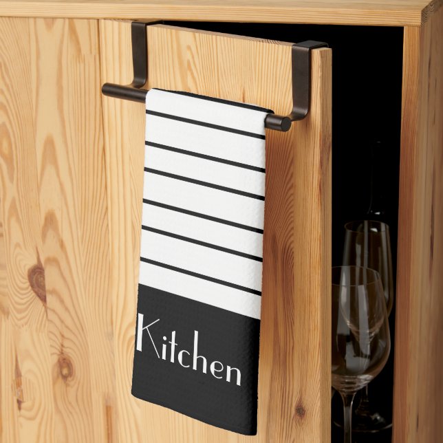 Modern svartvit köpeaccent kökshandduk (Thirds Fold)