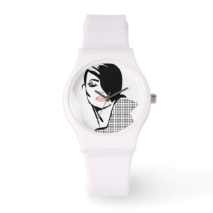 Modern svartvit kvinna porträtt-minimalist armbandsur
