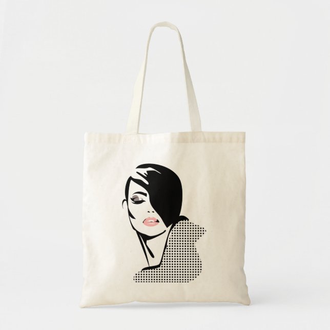 Modern svartvit kvinna porträtt-minimalist tygkasse (Framsidan)