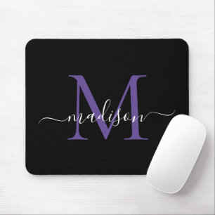 Modern svartvit Lila Violet Girly-skript i Monogra Musmatta