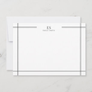 Modern svartvit linje Gräns Monogram Anteckningskort