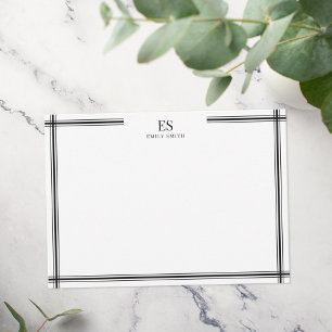 Modern svartvit linje Gräns Monogram Anteckningskort