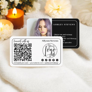 Modern svartvit Logotyp för QR-kodfoto i Social Visitkort