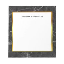 Modern svartvit marble monogram namn anteckningsbl