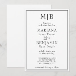 Modern svartvit, minimalistisk bröllopsinbjudan inbjudningar