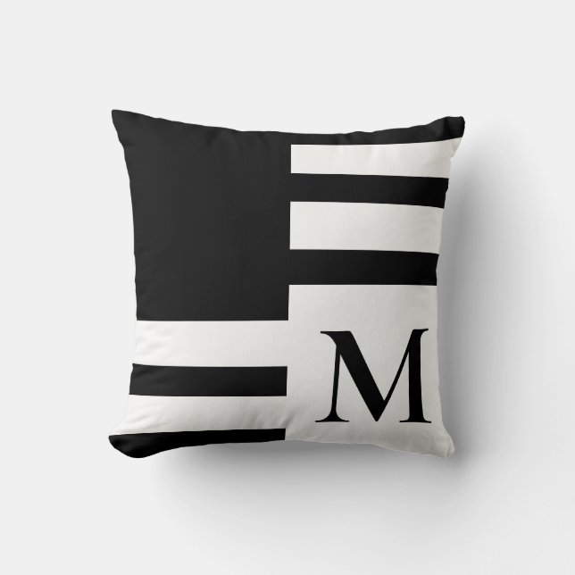 Modern svartvit minimalistisk monogram kudde (Framsida)