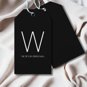 Modern svartvit minimalistisk monogram namn presentetikett
