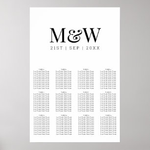 Modern svartvit monogram Bröllop-sätesdiagram Poster
