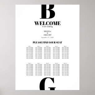 Modern svartvit monogram Bröllop-sätesdiagram Poster