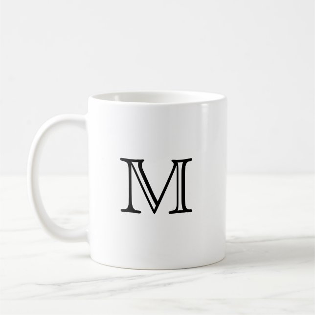 Modern svartvit monogram kaffemugg (Vänster)