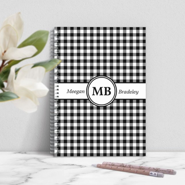 Modern svartvit monogram Mönster Anteckningsbok Med Spiral (Modern Monogram Black And White Pattern Notebook)