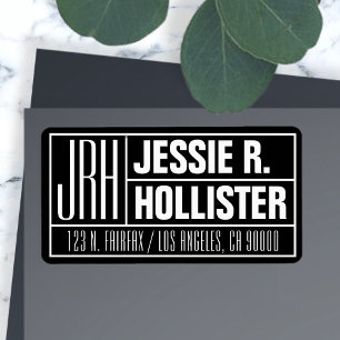 Modern svartvit monogrammad Returadress Adressetikett