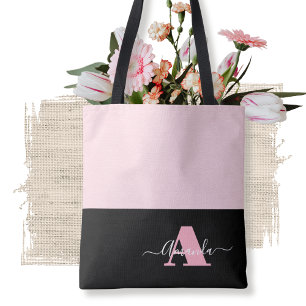 Modern svartvit monogramskript för Rosa Tygkasse