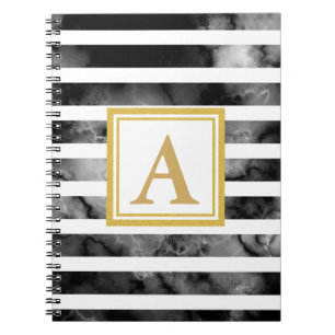 Modern svartvit Monogramtrend för Guld i Glitter Anteckningsbok