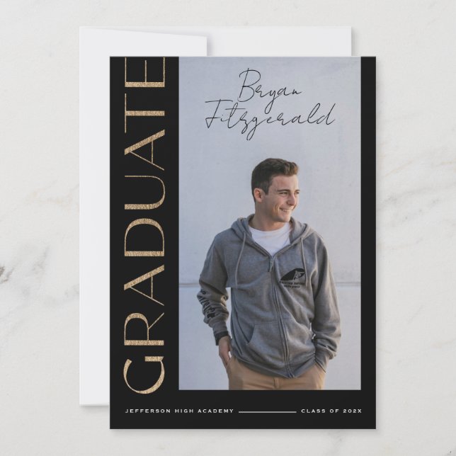 Modern svartvit och Guld Grad-meddelande Inbjudningar (Framsida)